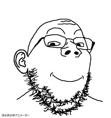 animated byonbyon closed_mouth ear glasses happy japanese_text palindrome_get poyopoyo smile soyjak stubble text variant:gapejak // 375x400 // 358.4KB