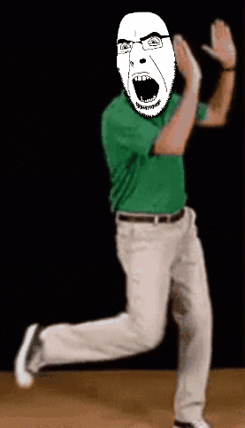 angry animated arm dance double_dream_feet full_body glasses hand irl irl_background leg open_mouth soyjak stubble variant:cobson // 277x483 // 665.3KB