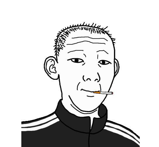 animated cigarette closed_mouth clothes ear hair smoke smoking soyjak track_suit variant:carterjak variant:kuzjak // 544x503 // 129.3KB