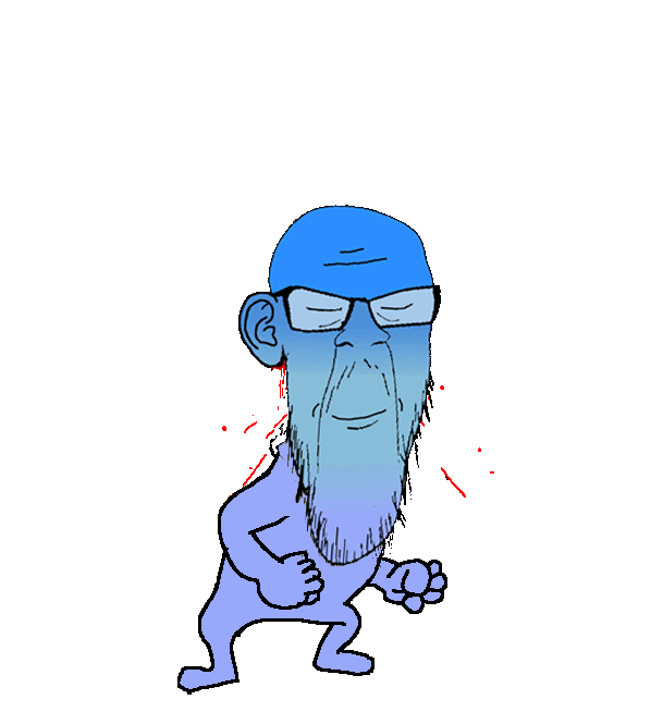 animated bald blood calm closed_eyes closed_mouth glasses jumping soyjak variant:feraljak // 609x654 // 125.9KB