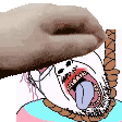 animated bloodshot_eyes crying flag flag:transgender_pride_flag glasses hair hand hanging mustache open_mouth pat purple_hair rope soyjak stubble suicide tongue tranny variant:bernd yellow_teeth // 112x112 // 34.3KB