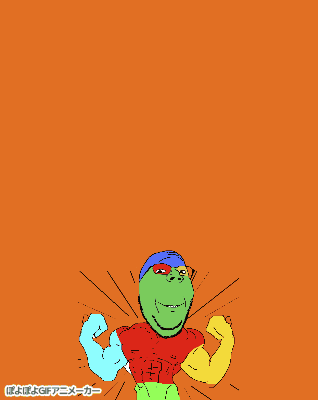 animated arm buff colorful glasses hand orange_background poyopoyo smile soyjak stubble subvariant:wholesome_soyjak variant:gapejak zoomzoom // 318x400 // 353.2KB