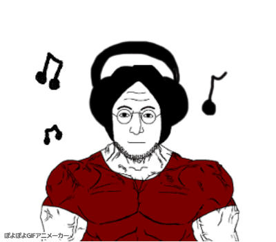 eyebrows forehead_lines full_body glasses hair headphones mouth_closed muscles music nose soyjak stubble variant:lennonjak // 400x351 // 476.9KB