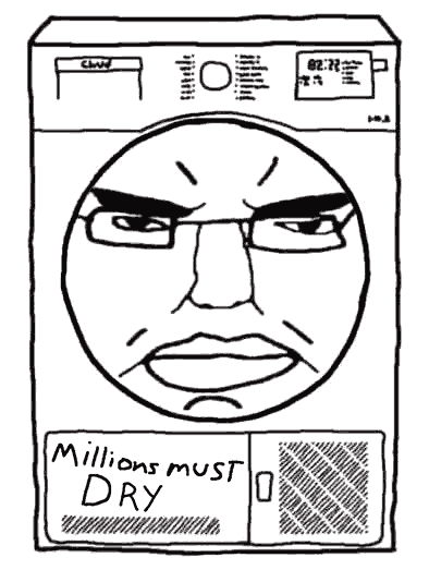 angry animated closed_mouth glasses millions_must_die objectsoy soyjak subvariant:chudjak_front text variant:chudjak washing_machine // 394x523 // 170.0KB