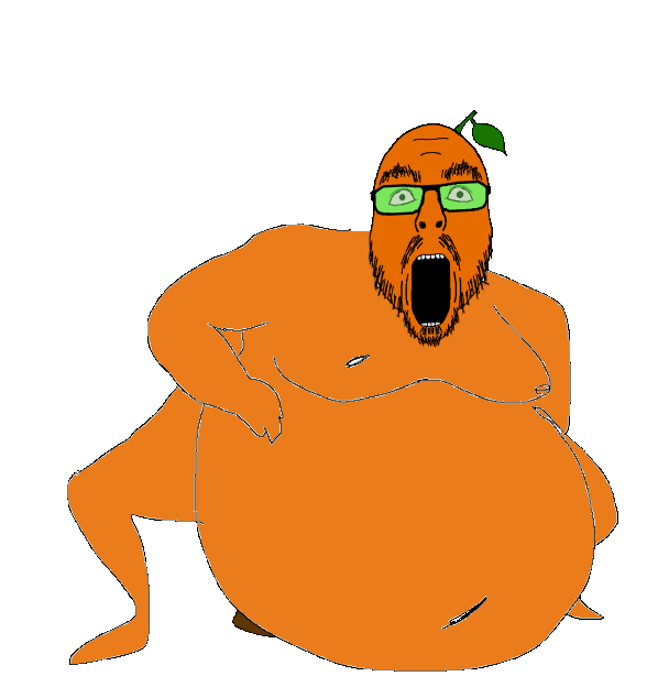 animated bbc dildo fat froot glasses incredible_fatty leaf obese open_mouth orange_skin soyjak stubble variant:flartson // 608x624 // 146.8KB