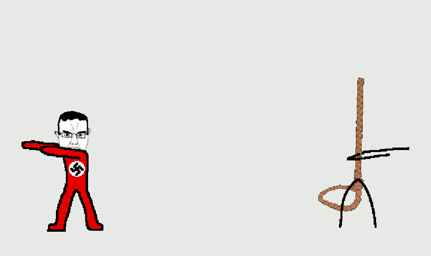 angry animated anime arm bloodshot_eyes bwc chud clothes crying dance dead dragon_ball frown full_body fusion fusion_dance glasses glowing hair hand hanging leg manga merge nazism pointing rope soyjak subvariant:chudjak_front subvariant:patrick suicide swastika variant:chudjak // 871x517 // 548.7KB