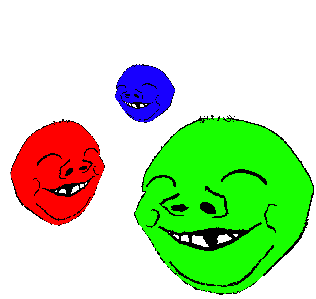 3soyjaks animated baby blue_skin bouncing closed_eyes deformed ext=gif green_skin hair red_skin smile soyjak stubble subvariant:nathaniel subvariant:wholesome_soyjak variant:gapejak // 1222x1156 // 365.7KB