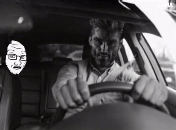 car driving glasses grayscale nas:gigachad rating=IAS scared stubble subvariant:soyak_(concerned) variant:soyak vehicle // 600x444 // 8.5MB