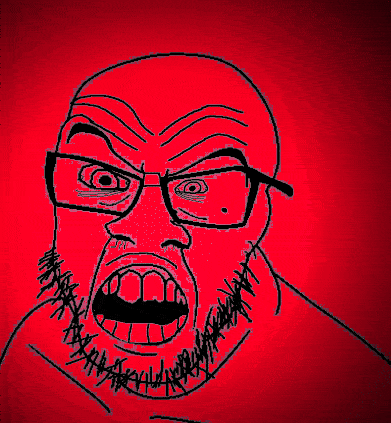 angry animated glasses glitch open_mouth red_skin soyjak stubble variant:feraljak // 391x423 // 612.2KB