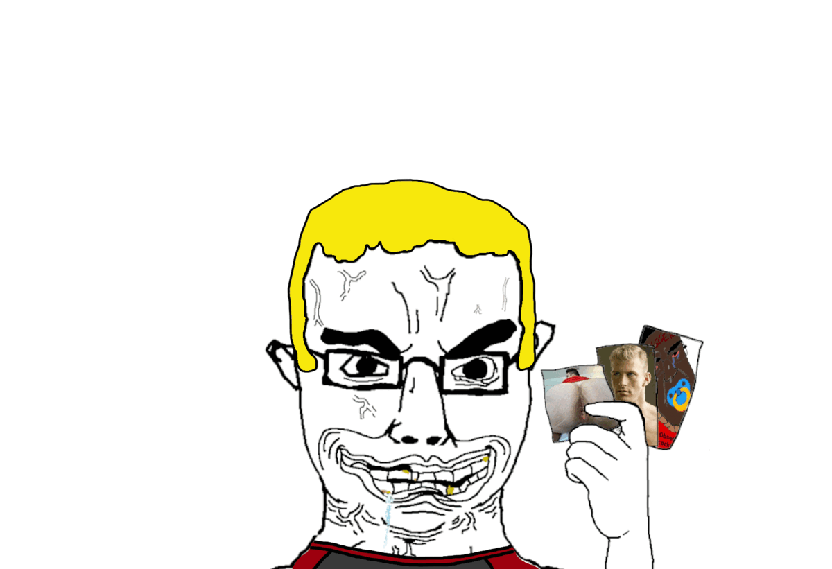 angry animated aryan black_skin buff cat_ear catgirl choker coinslot crazed crying earring gay gay_flag glasses hair hanging laughing nate nikocado_avocado nsfw pacifier paxiti rope smug soyjak subvariant:chudjak_front text tranny variant:chudjak vein // 1200x821 // 3.6MB