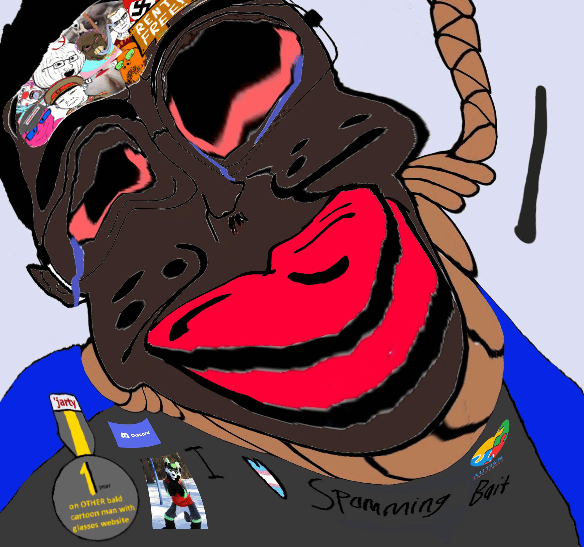 ack animated aryan autism autism_speaks award bait bald blackface bloodshot_eyes blue_eyes blue_glasses blue_shirt brown_skin brown_troonjak cap chud_(boorufag) chud_(soybooru) closed_mouth clothes clown clown_nose crying discord distorted doll_(user) ext=gif flag flag:nazi_germany flag:transgender_pride_flag froot furry gangnam_style germany giggly_goon_clown glasses goonclown green_glasses hair hat heart hitler_mustache i_love i_trans_heart jake jakparty_soy jartycuck medal meta:pornographic_content multiple_soyjaks mustache nate natejak nazi_germany nikocado_avocado onion open_mouth orange_skin purple_hair purple_skin puzzle red_shirt rent_free rope slopjak soviet_army_uniform soybooru spam spammer stubble subvariant:chudjak_front subvariant:jartycuck subvariant:muscular_chud swastika tongue tranny variant:bernd variant:chudjak variant:cobson variant:feraljak variant:kuzjak variant:soyak yellow_hair yellow_teeth // 1920x1798 // 1.5MB