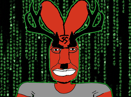 angry animated antler closed_mouth clothes glasses horn matrix mustache soyjak subvariant:chudjak_front tshirt variant:chudjak // 460x341 // 745.7KB