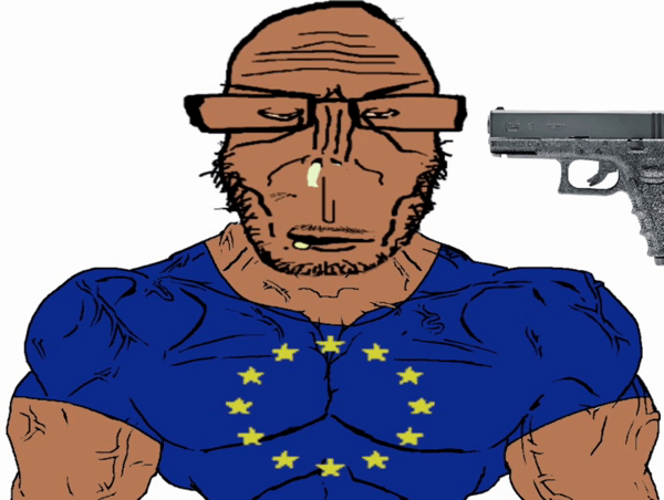 ack anhero animated anti_euro blood bloodshot_eyes brown_skin buff clothes crying ear euromutt european european_union flag flag:european_union glasses glock gun hair open_mouth red_eyes shitskin soyjak subvariant:euromutt subvariant:muscular_chud suicide tongue variant:chudjak variant:markiplier_soyjak weapon // 600x452 // 516.1KB