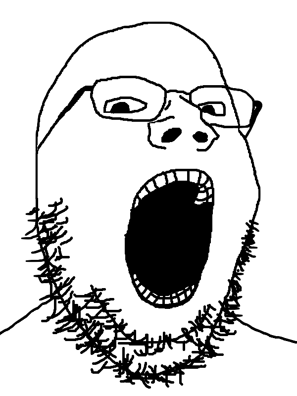 animated glasses hand holding_object no_eyebrows open_mouth small_eyes soyjak stubble variant:gapejak // 600x800 // 144.7KB