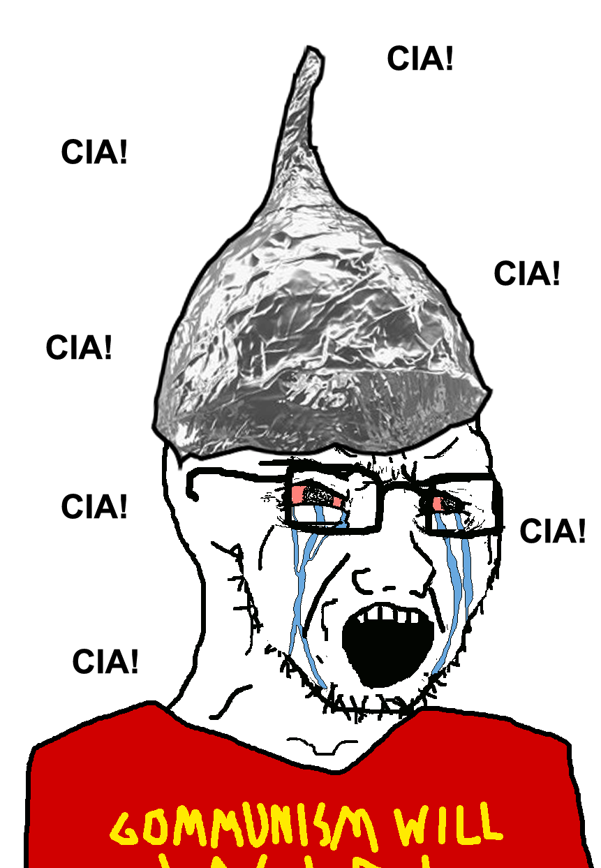 animated bloodshot_eyes central_intelligence_agency clothes communism crying glasses hat open_mouth soyjak stubble text tin_foil variant:soyak // 861x1243 // 321.7KB