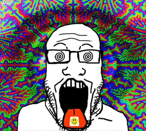 420 ahegao animated drugs glasses lsd open_mouth psychedelic smiley_face soyjak spiral_eyes stubble tongue variant:markiplier_soyjak // 498x448 // 481.8KB