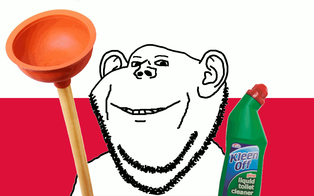animated ear flag licking_lips looking_to_the_left plunger poland smile soyjak stinky stubble text toilet_cleaner toilet_plunger tongue variant:impish_soyak_ears wink // 1280x800 // 249.9KB