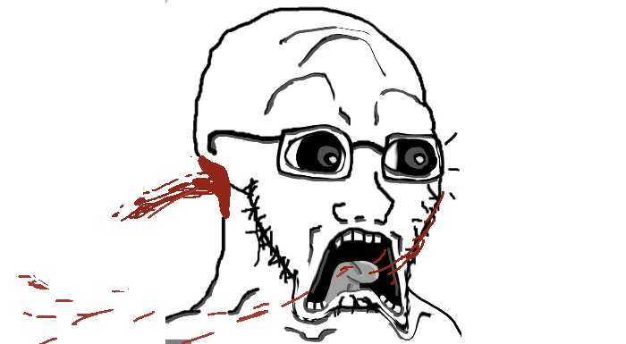360 animated blood deformed glasses open_mouth scared series:spinnerz! soyjak spinning stubble subvariant:doctos subvariant:doctos_front subvariant:soyak_front tongue variant:soyak // 700x385 // 116.3KB