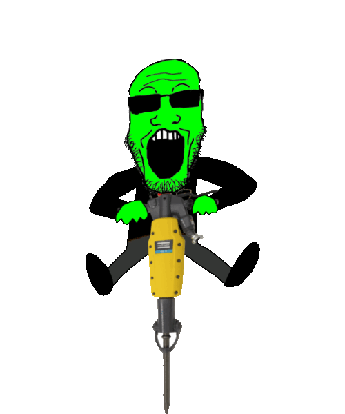animated clothes crazed full_body glasses glowing glownigger green_skin hand jackhammer open_mouth shoe soyjak stubble sunglasses teeth transparent_background variant:markiplier_soyjak // 500x600 // 451.2KB