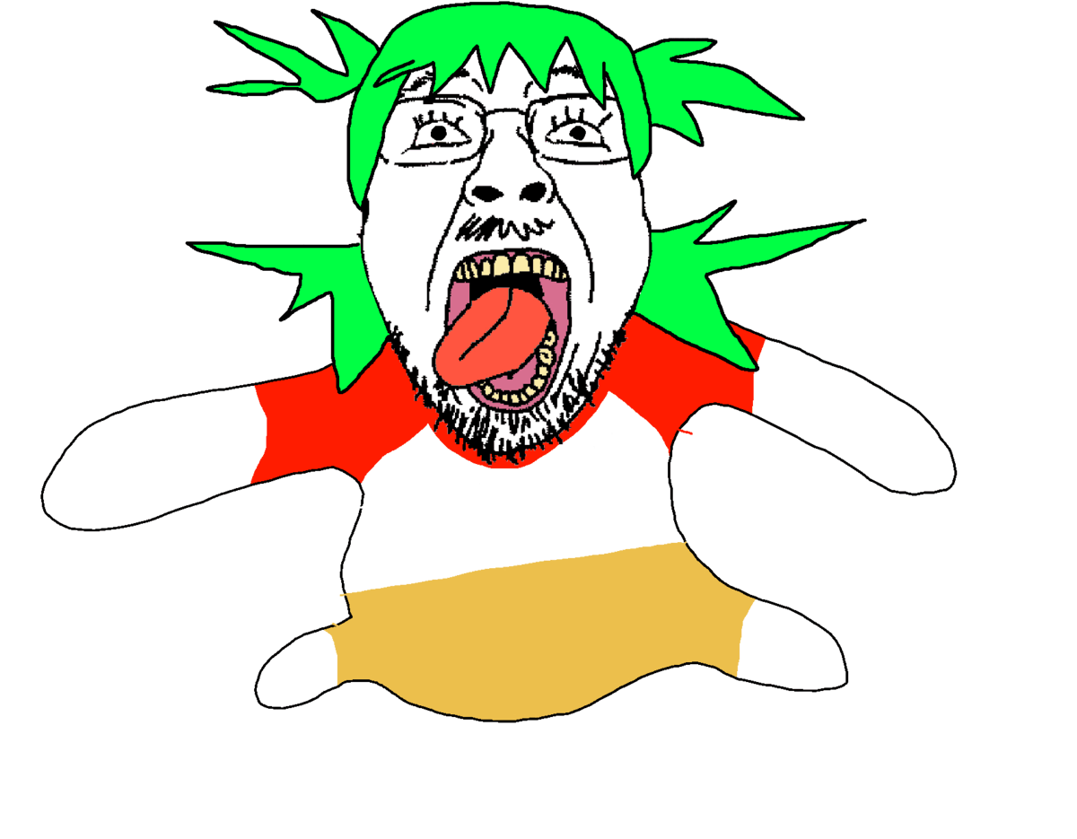 4chan animated anime clothes dance flapping green_hair hair mustache tongue variant:bernd yellow_teeth yotsoyba // 1200x935 // 392.7KB