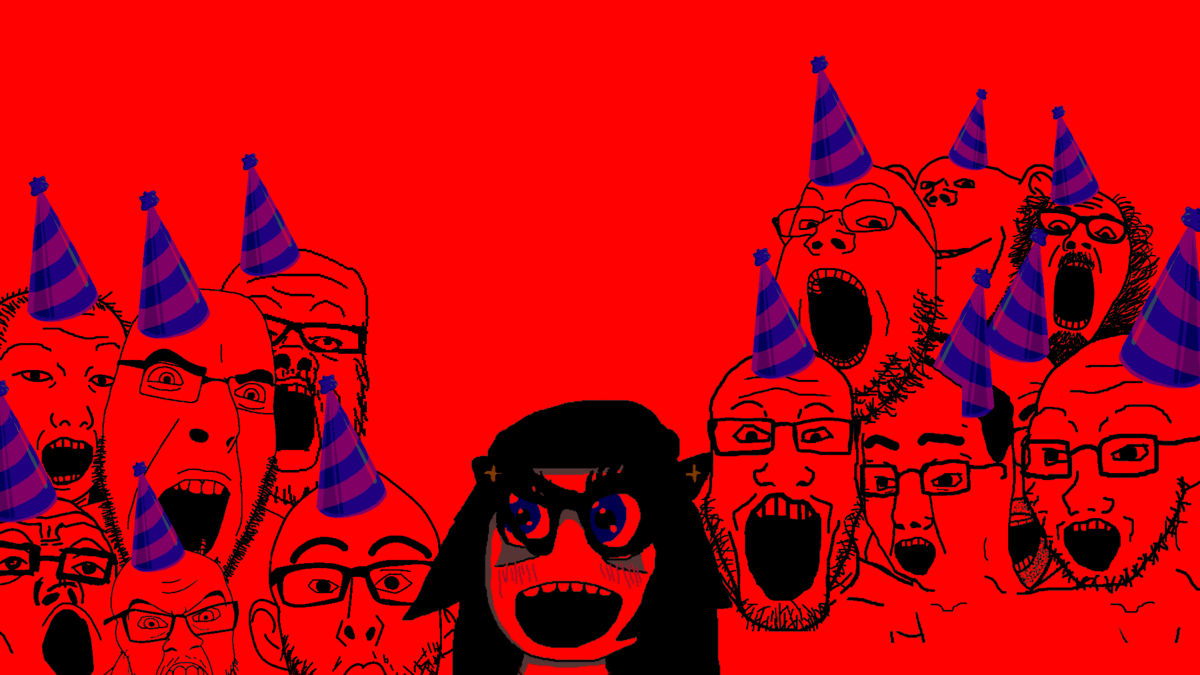 animated beanie beard blue_eyes blush clothes ear female glasses hair hat multiple_soyjaks open_mouth party party_hat soyjak strobe stubble variant:a24_slowburn_soyjak variant:chudjak variant:cobson variant:el_perro_rabioso variant:feraljak variant:gapejak variant:ignatius variant:impish_soyak_ears variant:kuzjak variant:markiplier_soyjak variant:nojak variant:soyak variant:soytan variant:tony_soprano_soyjak // 1200x675 // 823.6KB