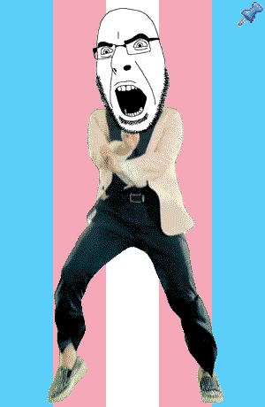 animated dance flag full_body gangnam_style glasses irl open_mouth push_pin soyjak sticky stubble tranny variant:cobson // 300x460 // 278.1KB