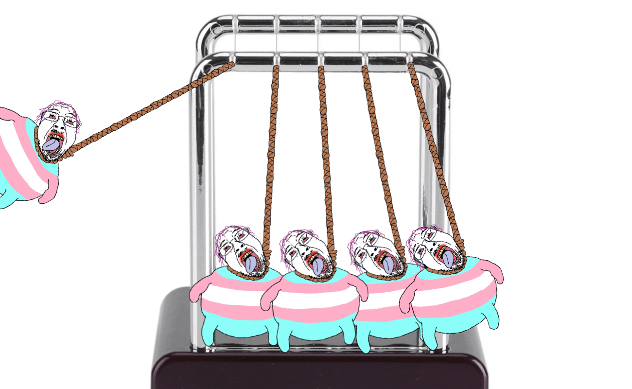 5soyjaks animated bloodshot_eyes crying ext=gif fat flag full_body glasses hair hanging mustache newtons_cradle open_mouth purple_hair soyjak stubble suicide tongue tranny variant:bernd // 1300x800 // 1.7MB