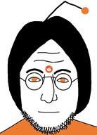antenna eyebrows forehead_lines glasses hair mouth_closed nose orange_eyes orange_shirt reddit soyjak stubble variant:lennonjak // 553x769 // 76.0KB