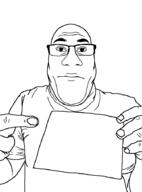 bald balding closed_mouth clothes glasses hand holding_object neutral pointing sign template tshirt variant:nuplier white_background // 676x913 // 8.9KB