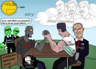 arm arm_wrestling art ben_garrison central_intelligence_agency chain closed_eyes closed_mouth clothes cloud communism drawn_background flag glasses glowie glowing glownigger grey_skin hair hand hat kuz label open_mouth political_cartoon russia soot soot_colors soyjak soyjak_party speech_bubble stubble subvariant:wholesome_soyjak suit sun syringe text ushanka variant:gapejak vein white_skin // 3700x2680 // 2.5MB
