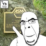 1989 chemistry element glasses grin hand irl_background looking_at_you mine pointing pun rock science sign smile soyjak stubble text variant:cobson ytterby_mine // 707x707 // 822.3KB