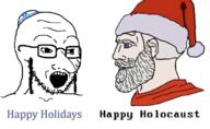 christmas clothes glasses hair hat holocaust judaism kippah large_nose nordic_chad open_mouth santa_hat soyjak stubble text variant:soyak // 749x460 // 221.6KB