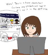 black_skin brown_hair closed_mouth coaxed_into_a_snafu female glasses green_eyes grin hand hands_up knowyourmeme libby multiple_soyjaks oekaki open_mouth smile soyjak stubble teacher text variant:3lads variant:unknown white_skin yellow_hair // 776x884 // 33.6KB