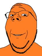 glasses orange orange_skin smile soyjak stubble subvariant:wholesome_soyjak variant:gapejak // 602x800 // 19.6KB