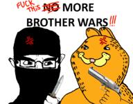 2soyjaks BRIMMIEST_COMMENTS_SECTION☣️☣️☣️_DO_NOT_ENTER☣️☣️☣️ Warrior-Z(user) anger_mark angry animal balaclava black_clothing cat closed_mouth clothes ear garf_(user) garfield glasses gun hand holding_gun holding_knife holding_object islam knife looking_to_the_left looking_to_the_right no_more_brother_wars orange_skin redtext soyjak subvariant:chudjak_front subvariant:impish_meowjak text variant:chudjak variant:impish_soyak_ears yes_more_brother_wars // 861x671 // 154.6KB
