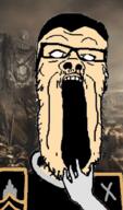 clothes ferrus_manus glasses hair hand iron_hands mustache open_mouth primarch roman_numeral sci-fi soyjak stubble variant:a24_slowburn_soyjak warhammer white_eyes white_skin x // 402x684 // 320.3KB