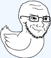 animal closed_mouth duck eyebrows glasses pun raised_eyebrow series:fusionjaks smile smug soyjak stubble subvariant:smugquack subvariant:soyak_(smug) variant:soyak // 627x716 // 14.2KB