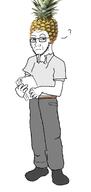 artist:4cuck_user artist:jewishautismaward78 belt food foodjak full_body glasses holding_folder holding_object holding_papers looking_at_you paper pineapple pinejak question_mark shoe stubble variant:soyak white_skin // 1054x2232 // 214.4KB