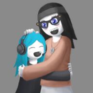art blue_eyes blue_hair clothes glasses hair hugging soyjak variant:soytan // 500x500 // 172.3KB
