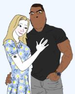 aryan black_skin blonde_hair_ blue_eyes blush brown_eyes buff closed_mouth clothes dark_skin dress eyelashes female flowers glasses grey_pants grey_tshirt hair lipstick long_hair male queen_of_spades smile soyjak stubble trad_wife transparent transparent_background user=quoog variant:cobson vein watch wojak yellow_hair // 707x884 // 406.1KB