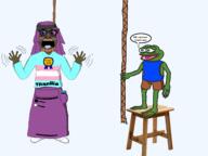 ack anti_soytan arm award bloodshot_eyes blue_eyes blush brown_skin brown_troonjak chair closed_mouth clothes frog glasses hanging ias jakparty_soy jartycuck lipstick murder nas nintendo nintendo_switch open_mouth pepe posted_it_again_award purple_hair rope shitskin shorts skirt soy soylent soylent_(tranilla) soytran speech_bubble speech_bubble_empty stool stubble tank_top text tongue total_sloptran_death tranny variant:soytan video_game waving wood wooden // 3574x2678 // 1.3MB