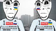 2soyjaks adidas biting_lip closed_mouth flag glasses heart i_hate i_love i_would_never russia soyjak stubble subvariant:hornyson text tranny ukraine variant:cobson vladimir_putin vodka volodymyr_zelenskyy // 1000x565 // 420.5KB
