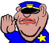 amerimutt arm brown_skin closed_mouth clothes ear foodist frown hand police police_hat stubble subvariant:impish_amerimutt utubetrollspolice variant:impish_soyak_ears // 791x686 // 40.9KB