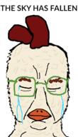 animal beak chicken chicken_little closed_eyes closed_mouth crying disney glasses movie pun soyjak subvariant:chudjak_front text the_west_has_fallen variant:chudjak // 411x718 // 50.8KB