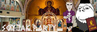 banner chirho christian_cross christian_identity christianity eastern_orthodox greek_text irl_background meta:tagme orthodox orthodox_church orthodox_cross orthodox_priest purple_shirt soyjak_party subvariant:muscular_chud subvariant:unbotheredchud variant:chudjak variant:gapejak // 600x200 // 72.0KB