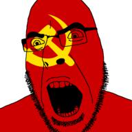 angry communism flag glasses hammer_and_sickle open_mouth peruvian_communist_party red_skin soyjak stubble variant:cobson // 721x720 // 28.3KB