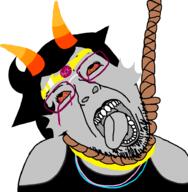ack bloodshot_eyes clothes crying dead eyelashes feferi_peixes glasses goggles grey_skin hair hanging homestuck horn lips lipstick makeup noose open_mouth rope sharp_teeth soyjak stubble tongue troll_(homestuck) variant:bernd // 918x939 // 68.4KB