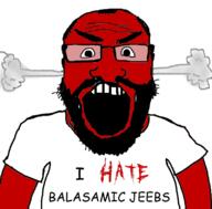 arm balding beard clothes fume glasses hair i_hate open_mouth red_skin soyjak subvariant:science_lover text variant:markiplier_soyjak // 800x789 // 212.4KB