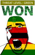 ahegao country emerald flag flag:zimbabwae gem glasses green green_eyes hair looking_up open_mouth schlog_color_event soyjak soyjak_blog stubble teeth text threat_level_green variant:cobson won zimbabwae // 721x1115 // 152.2KB