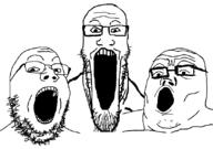 3soyjaks glasses open_mouth series:trios_&_duos soyjak soyjak_trio stretched_mouth stubble template variant:gapejak variant:markiplier_soyjak variant:tony_soprano_soyjak // 828x581 // 19.7KB